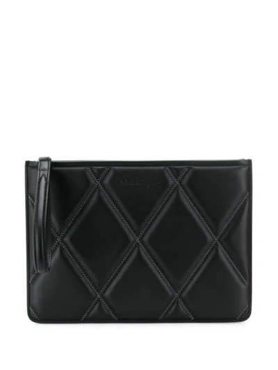 Shop Ferragamo Salvatore  Diamond Quilt Clutch Bag - Black