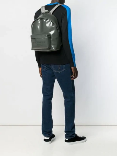 Shop Givenchy Logo Print Backpack In Grey