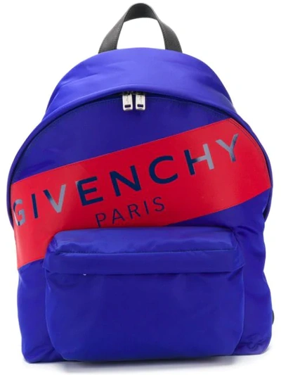 Shop Givenchy Logo Stripe Backpack In Blue