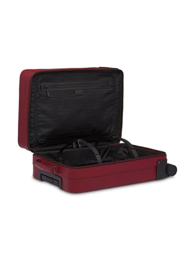 Shop Prada Saffiano Leather Wheeled Carry-on In Red