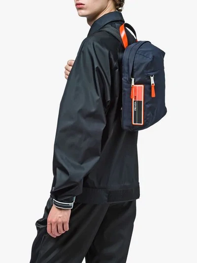 Shop Prada Nylon One Shoulder Backpack In Blue