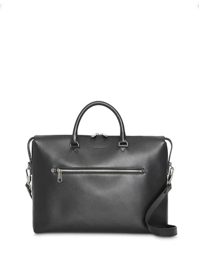 Shop Burberry Large Textured Leather Briefcase In Black