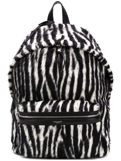 Shop Saint Laurent City Zebra Print Backpack In Black
