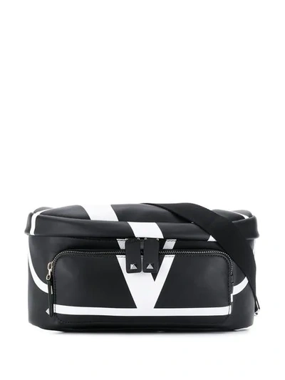 Valentino V-logo Leather Belt Bag - Black In Black