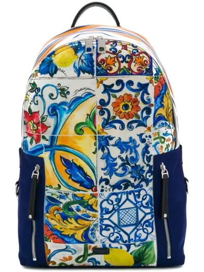 Shop Dolce & Gabbana Sicilian Print Backpack - White