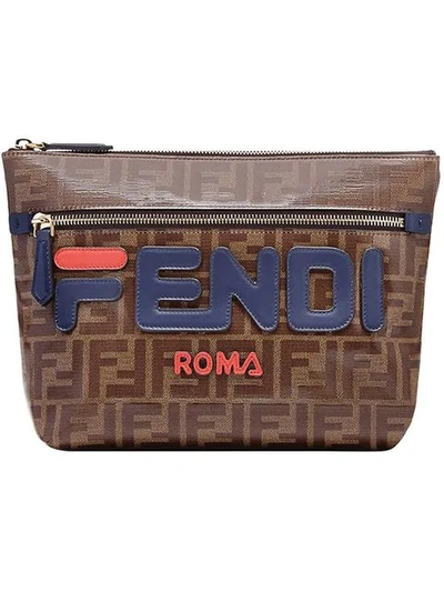 Shop Fendi Double F Logo Clutch Bag In Brown