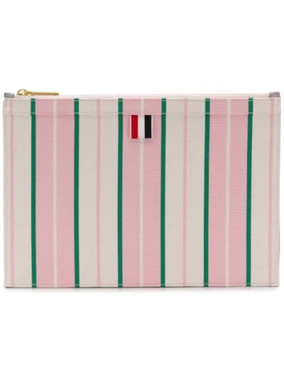 Shop Thom Browne Light Pink Variegated Stripe Pouch