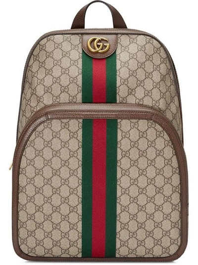 Gucci Leather and Webbing-Trimmed Monogrammed Canvas Duffle Bag - Brown