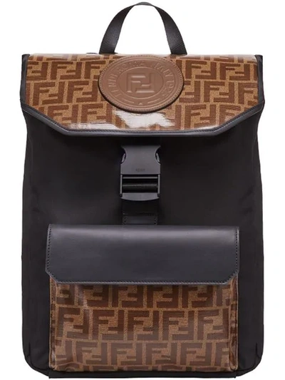 Shop Fendi Monogram Backpack In F164f-black +mogano Panna