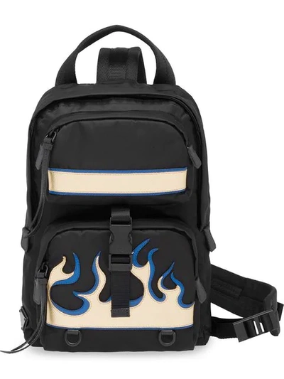 Shop Prada Saffiano Leather Insert Flame Backpack In F0x7f Black/platinum