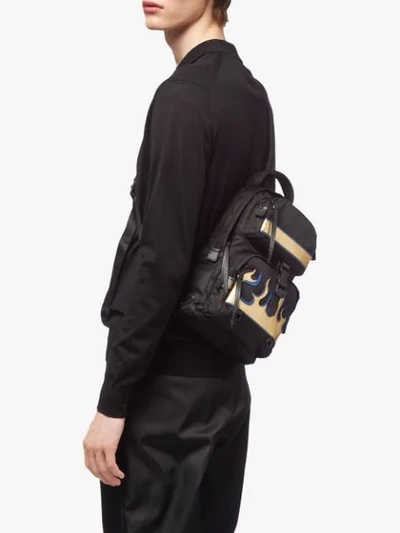 Shop Prada Saffiano Leather Insert Flame Backpack In F0x7f Black/platinum