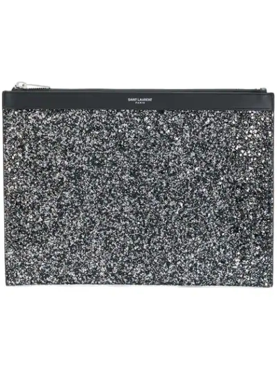 Shop Saint Laurent Glitter Tablet Case In Black