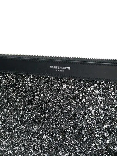 Shop Saint Laurent Glitter Tablet Case In Black