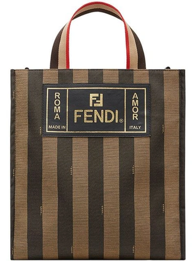 Shop Fendi Striped Tote Bag In F164h-tabacco Brown +black