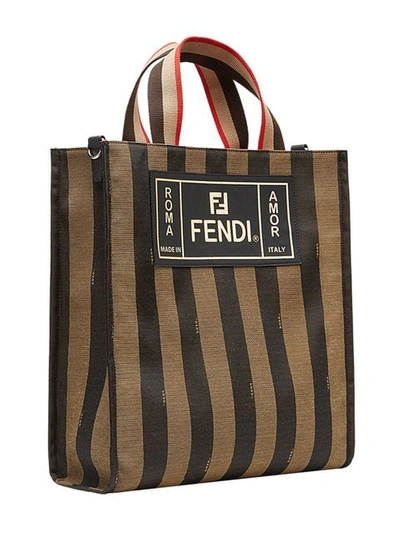 Shop Fendi Striped Tote Bag In F164h-tabacco Brown +black