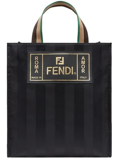 Shop Fendi Striped Tote Bag In Black