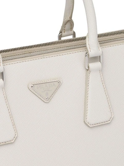 Shop Prada Saffiano Leather Tote Bag In White