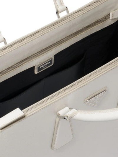 Shop Prada Saffiano Leather Tote Bag In White