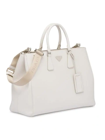Shop Prada Saffiano Leather Tote Bag In White