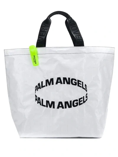 Shop Palm Angels Logo Print Shopper In White