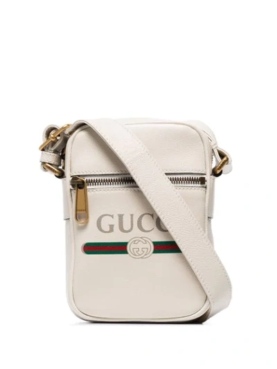 Shop Gucci Logo Print Shoulder Bag In White