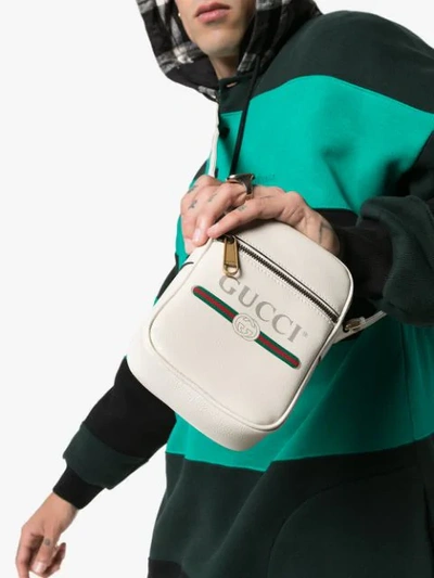 Shop Gucci Logo Print Shoulder Bag In White
