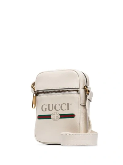 Shop Gucci Logo Print Shoulder Bag In White