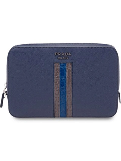 Shop Prada Saffiano Leather Men's Bag In Blue