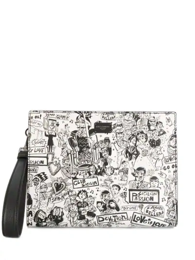 Shop Dolce & Gabbana Illustrated Clutch Bag - White