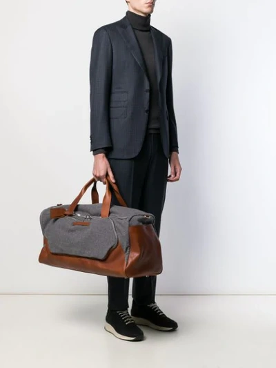 Shop Brunello Cucinelli Contrast Panel Holdall Bag In Grey
