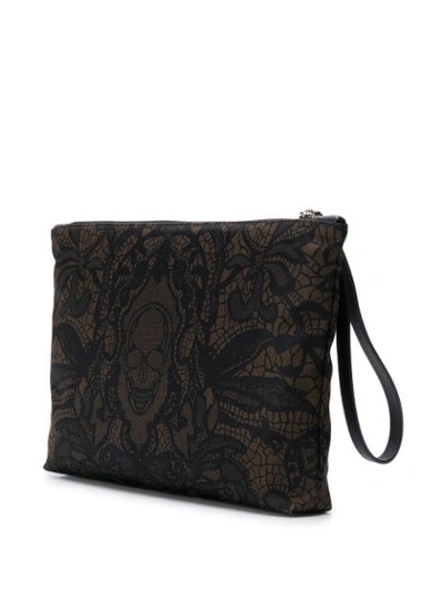 Shop Alexander Mcqueen Lace Print Pouch In Black ,brown
