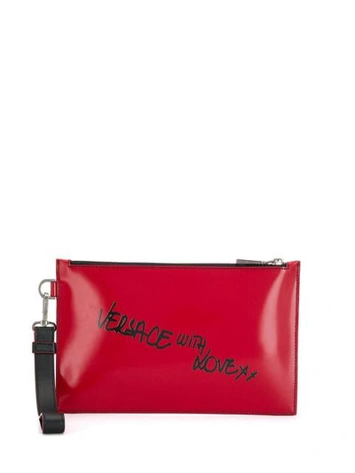 Shop Versace With Love Clutch Bag In Red