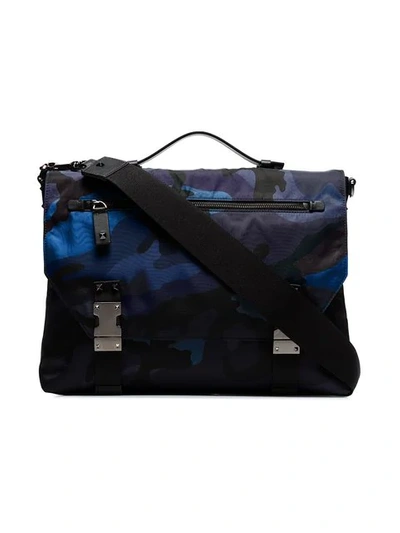 Shop Valentino Blue Camo Print Stud Detail Messenger Bag