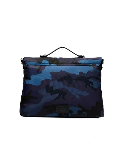 Shop Valentino Blue Camo Print Stud Detail Messenger Bag