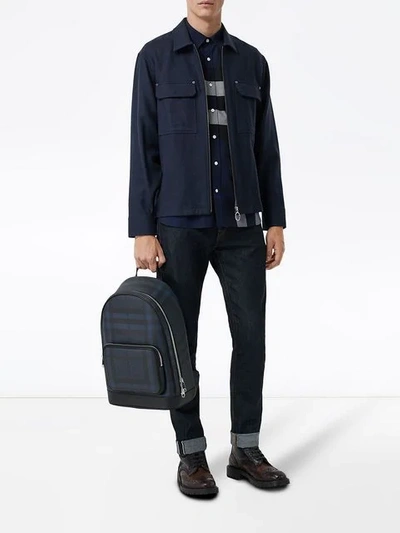 Shop Burberry London Check And Leather Backpack In Blue