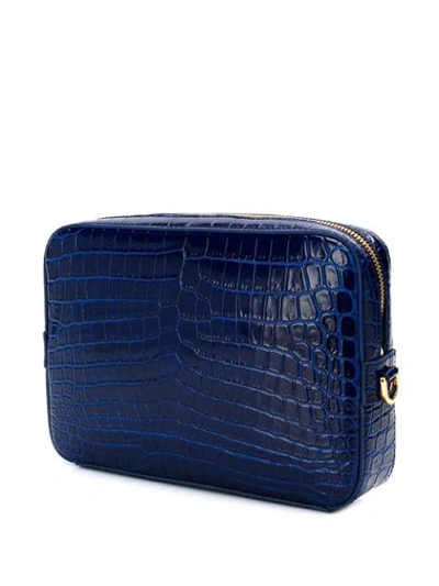 Shop Versace Embossed Crocodile Effect Clutch In Blue