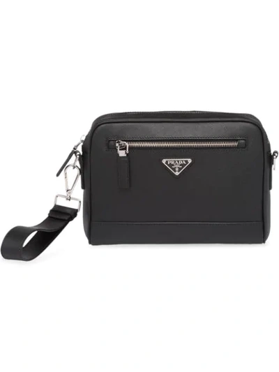 Shop Prada Saffiano Leather Shoulder Bag In Black