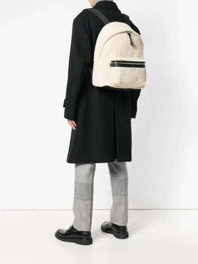 Shop Saint Laurent Fleece Backpack In White