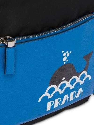 Shop Prada Black And Blue Whale Print Drawstring Backpack