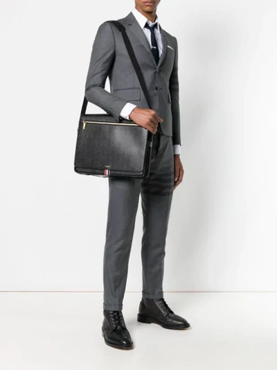 Shop Thom Browne Pebbled Leather Slim Messenger Bag In Black