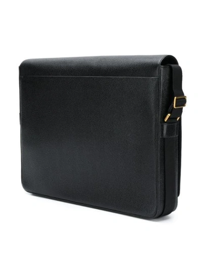 Shop Thom Browne Pebbled Leather Slim Messenger Bag In Black