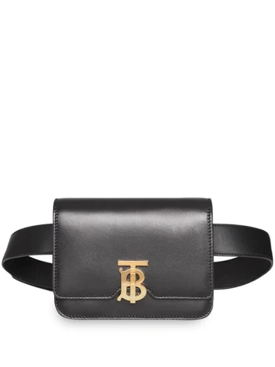 Shop Burberry Belted Leather Tb Bag In Black