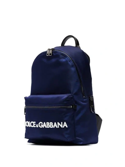 Shop Dolce & Gabbana Navy Blue Leather Trim Backpack