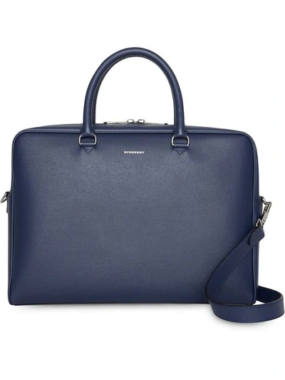 Shop Burberry London Leather Briefcase In Blue