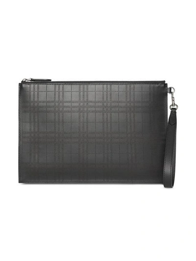 Shop Burberry Perforated Check Leather Zip Pouch In Black