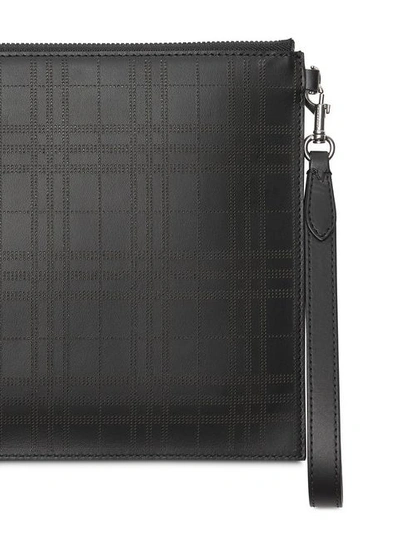 Shop Burberry Perforated Check Leather Zip Pouch In Black