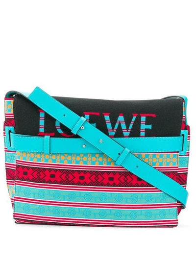 Shop Loewe Stripe Knit Messenger Bag In Blue