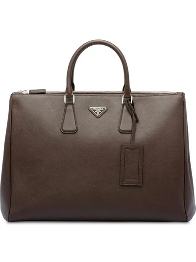 Shop Prada Saffiano Leather Briefcase In Brown