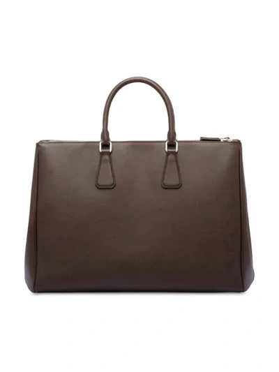 Shop Prada Saffiano Leather Briefcase In Brown