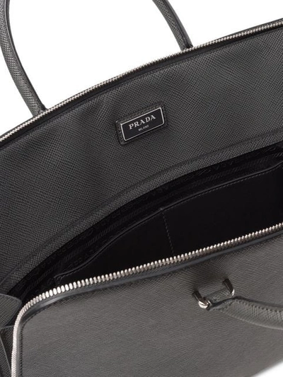 Shop Prada Leather Briefcase In Grey